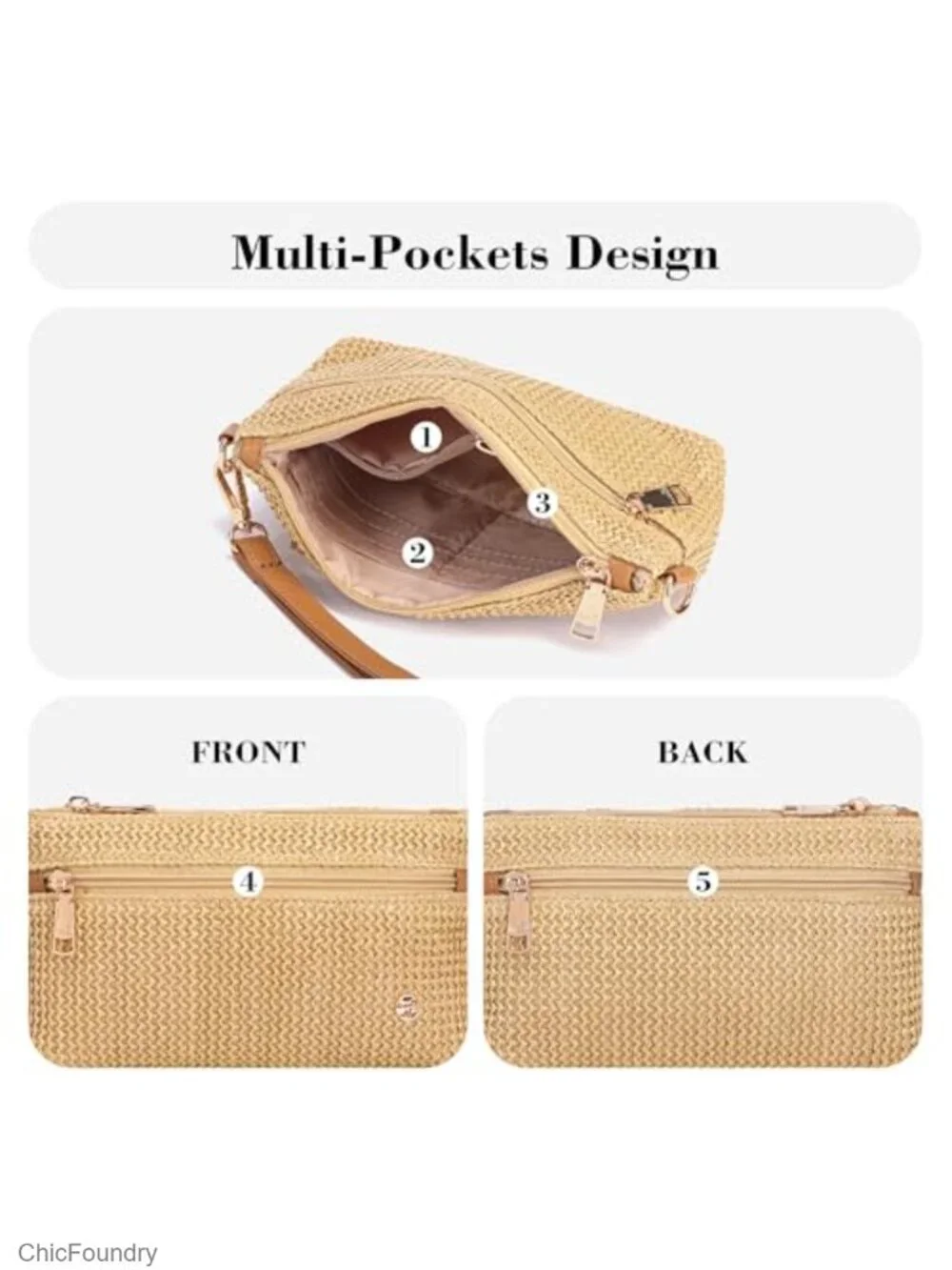 Faux Straw Crossbody Bag, Small Raffia Wristlet Purse with RFID Slots